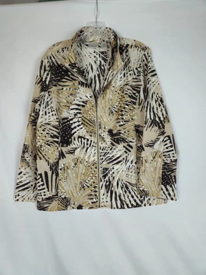 ZENERGY By Chicos 拉链棕色金色花卉弹力夹克,尺寸 2 L — 第 1/4 张图片