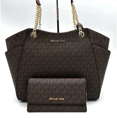 Michael Kors Jet Set Travel Chain Shoulder Tote With Wallet Set NWT 🌼 Brown - Image 1 of 4