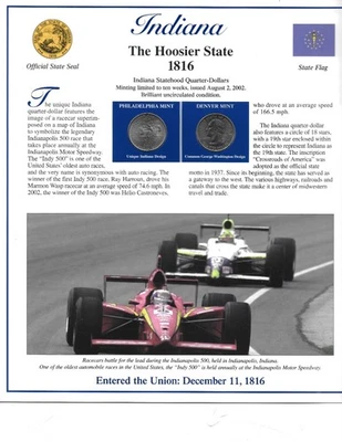 2002 Indiana P&D Postal Commemorative Society Statehood Quarters & Stamps - Image 1 of 2