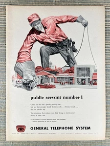 General Telephone System Public Servant #1 Dom Lupo Art 1956 anuncio impreso vintage - Imagen 1 de 1