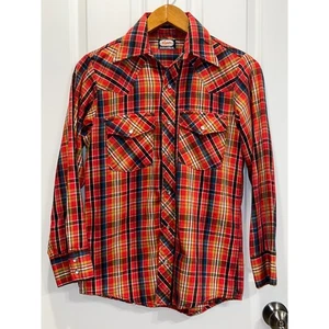 Vintage Oshkosh Bgosh Plaid Western Shirt Long Sleeve Red Yellow Small - Picture 1 of 6