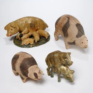Michael Kluck Wood Ceramic Mother Pig Piglets Mounted Brass Pigs Lot Iris Apfel - Picture 1 of 7