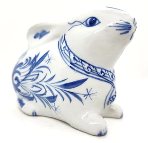 VINTAGE WHITE & COBALT BLUE RABBIT PORCELAIN COIN BANK ~ 6" X 3.5" X 3" - Picture 1 of 11