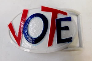 "VOTE" RED, WHITE AND BLUE BELT BUCKLE, 3 3/4" LONG EXCELLENT CONDITION - Picture 1 of 2