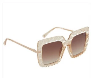 Betsey Johnson Lucite Square Sunglasses Oversized Sleek Peach Glitter Pink NWT - Picture 1 of 4