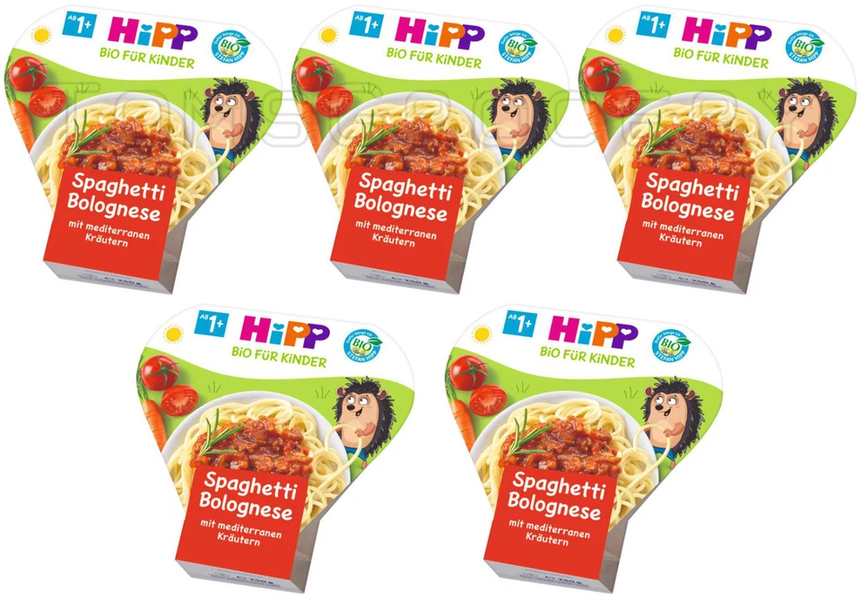 5 espaguetis boloñeses HIPP ORGANIC bandeja comida para niños pequeños de 1 año 250 ml Foto 1 de 4