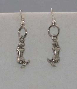 Silvertone Charm Earrings MERMAID 21 mm Handmade in USA - Picture 1 of 1