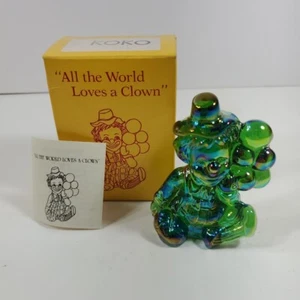 Mosser Carnival Glass Balloon Clown Figurine "KOKO" - Green Iridescent Glass - Picture 1 of 10