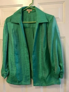 CHOICES Sz Medium Women's OPEN FRONT CARDIGAN TOP 3/4 SLEEVE BRILLIANT GREEN - Picture 1 of 8