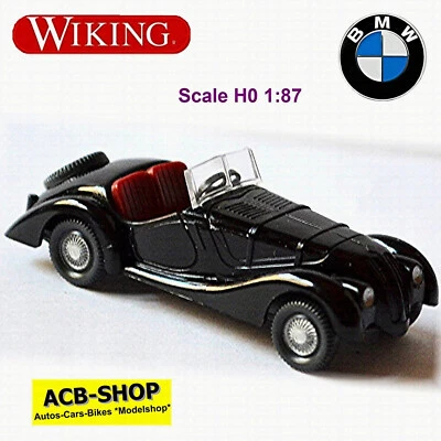 BMW 328 Roadster Auto Sportive 1937-39 Nero Interno: Rosso 1:87 Wiking 828 01 - Immagine 1 di 2