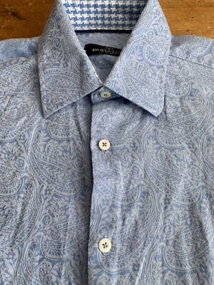 Camisa de vestir Bugatchi Uomo cachemir puño abatible azul para hombre talla pequeña B27 Foto 1 de 4