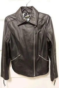 Twiggy London Ladies Size Medium Black Moto Leather Asymmetric Zipper Jacket - Picture 1 of 11