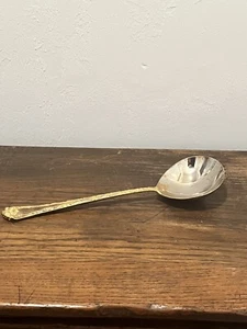 WM Rogers & Son Gold Plated Serving Spoon Enchanted Rose Pattern Silverware 8.75 - Picture 1 of 6