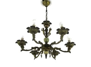 Chandelier 6 Lights Arms Putti Cherub Hollywood Regency Brass Marble Parts - Picture 1 of 10