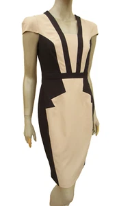 Pencil Dress size 12 - Dorothy Perkins - Neutral & Black Cap Sleeve Fitted Style - Picture 1 of 9