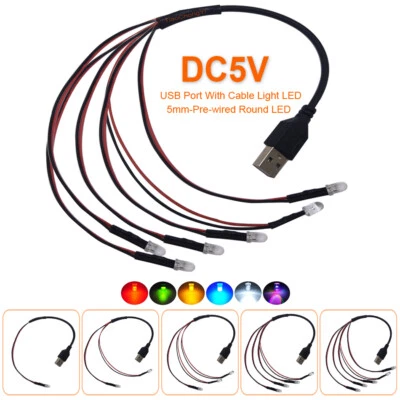 DC5V USB Port with 5mm Pre-wired Round LED Light string light-emitting diode DIY - Image 1 of 4
