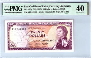 East Caribbean States $20 Dollar 1965 Pick 15g PMG 40 XF - Picture 1 of 13