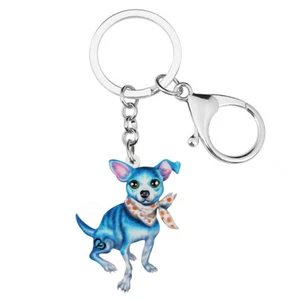 Acrylic Scarf Chihuahua Dog Keychains Purse Key Ring Animals Jewelry Charms Gift - Picture 1 of 8