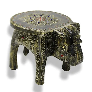 Hand-Painted Wooden Elephant Shape Stoo lChair, Cum Side Table Antique Black - Picture 1 of 7