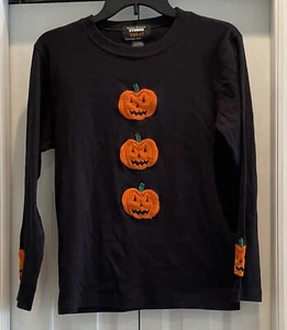 Halloween Long Sleeve Shirt Top Black With Pumpkins Medium - Picture 1 of 7