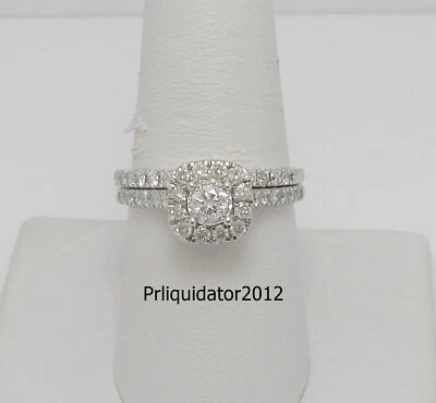 1CT Natural Diamond Halo Engagement Wedding Set Bridal Ring 10K White Gold Band - Image 1 of 4