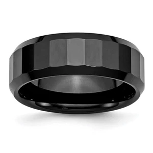 Ceramic Black Faceted Beveled Edge 8mm Polished Band - Picture 1 of 3