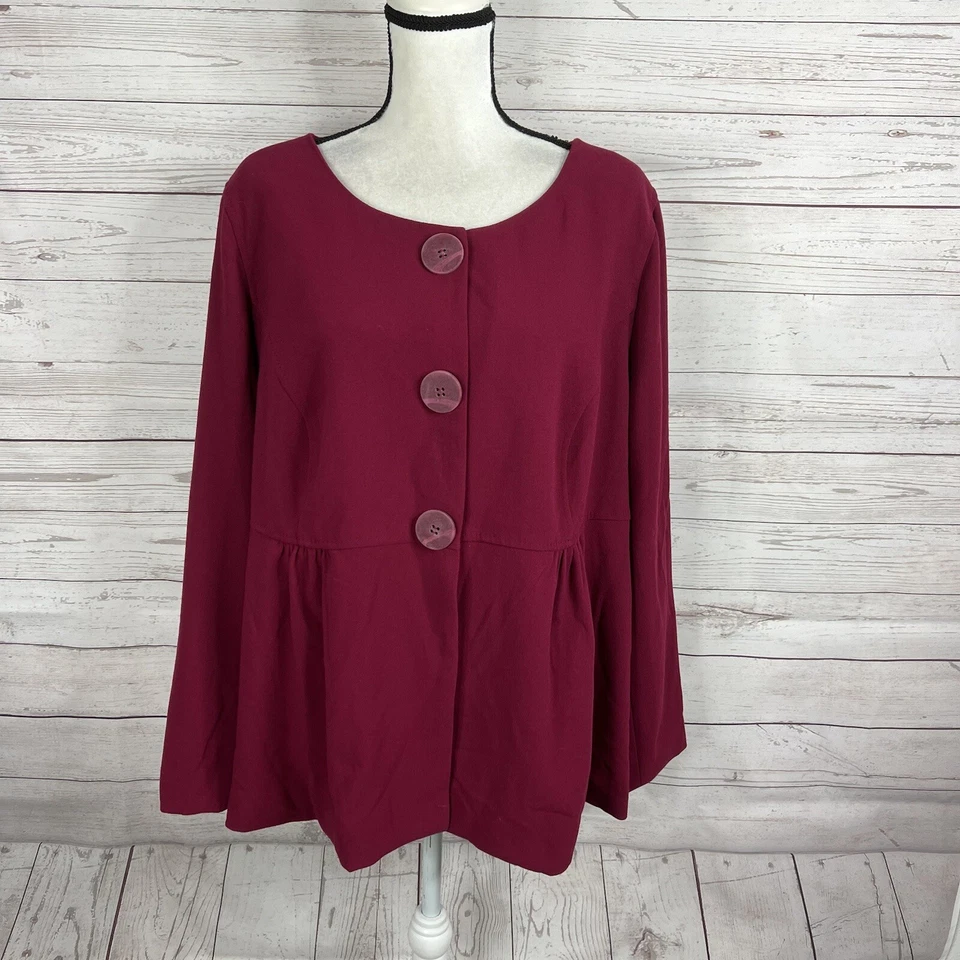 Monroe & Main Womens Snap Button Front Jacket Size 22W Dark Pink Polyester Blend - Image 1 of 4