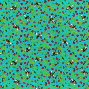 Bee's Strawberry 100% Cotton Poplin Rose & Hubble Floral Dress Fabric 45" BLUE - Picture 1 of 2