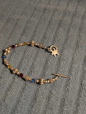 Brazalete con broche colgante pieza rompecabezas con cuentas de plata de ley 17,4 gramos, 8,5" de largo Foto 1 de 4