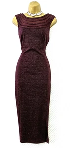 GINA BACCONI Burgundy Glitter Lattice Back Midi Dress 16 Evening Cocktail Party - Picture 1 of 12