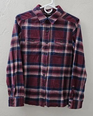 Camisa feminina Patagonia manga longa xadrez com botões tamanho 2 xadrez vermelha algodão - Imagem 1 de 4