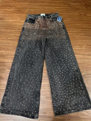 Jeans Free People OneTeaspoon Love Machines perna larga enfeitada à mão cinza 29 - Imagem 1 de 4