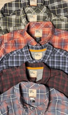 6- 511 Tactical Men’s Shirts Plaid Long Sleeve Plaid Snap Outdoors 5.11 EUC XL - Image 1 of 4
