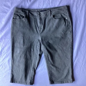 Axcess Liz Claiborne gray Women Denim Jean Long Short Capri Sz 14 Stretch Grunge - Picture 1 of 8