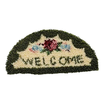 Alfombra de bienvenida artesanal para casa de muñecas miniatura enganchada a mano alfombra flores DE COLECCIÓN RARA Foto 1 de 4