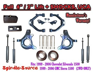 Spindle 6" Lift Kit 6" / 3"+SHOCKS+UCA FOR 99-07 Chevy Silverado GMC Sierra 1500 - Bild 1 von 1