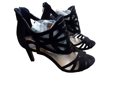 Audrey Brook Negro Gamuza Sexy Gladiador Tiras 3" Tacones Punta Abierta Gracia 7.5 Usado en Excelente Condición Foto 1 de 4