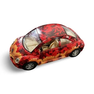 Volkswagen VW Beetle In A Red Flower 1:32 Scale Diecast From Kinsmart Pull Back - Picture 1 of 6