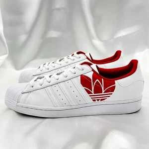 Adidas Superstar Trefoil Print White Scarlet Leather Men's Sz 12 Sneakers FY2828 - Picture 1 of 12