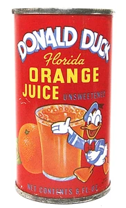 Lata de jugo naranja retro vintage de los años 70 Donald Duck 6 fl oz EE. UU. Lake Wales FL - Imagen 1 de 6