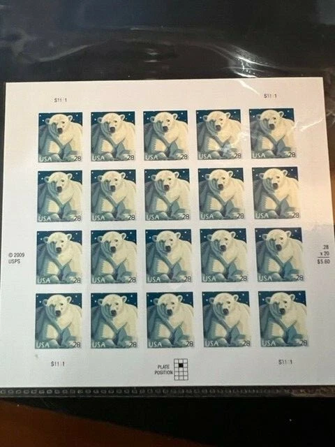 US 4389 Polar Bear 28c Sheet of 20  - Image 1 of 1