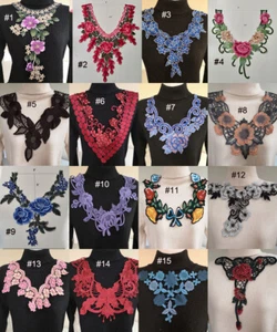 Guipure Lace Collar Floral Embroidered Sew on Yoke Chest Appliqu Patche zhc13 - Picture 1 of 16