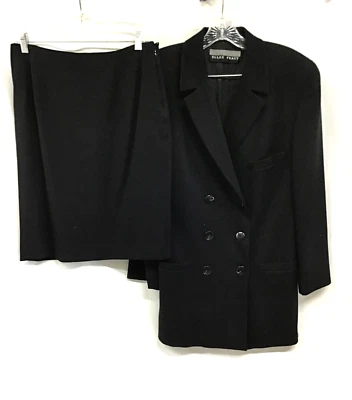 Linda Allard Ellen Tracy Women Black Wool 2 Pc Skirt Suit Set Size 8 - Image 1 of 4