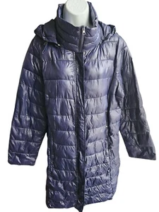 Woman Within Navy Blue Long Packable Puffer Jacket Size L - Picture 1 of 3