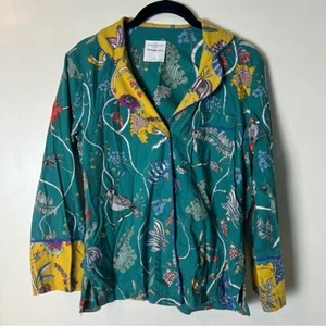 Anthropologie Florence Balducci Menagerie Flannel Sleep Top Floral Green Sz XSP - Picture 1 of 8