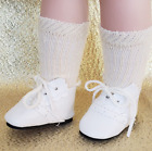 L17 Tallinas White Sport or Dress Scalloped Toe Doll Shoe w/Bone Socks 2"L S5