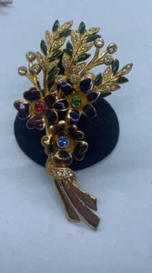 Vintage Coro emaillierte Strass Blume Spray Brosche 3+" - Bild 1 von 6