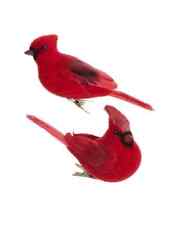 Set of 2 Red Flocked Cardinal With Clip Ornaments   C7052     w
