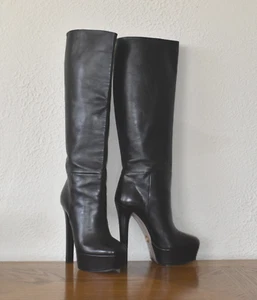 I0 Auth GUCCI Black Knee Hi Platform Stiletto Heels Boot Shoes 388465 Size 39.5 - Picture 1 of 10