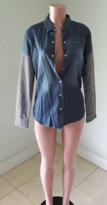 Chiqle Women's Button-up Denim Striped Long Sleeves & Pocket Shirt Size S - Picture 1 of 10